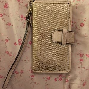 Authentic Silver/White Coach Wristlet/iPhone Case